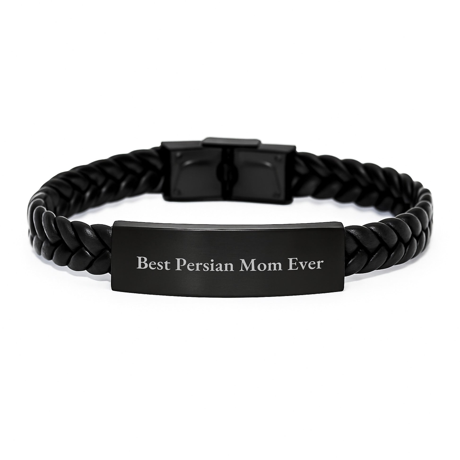 Funny Persian Cat Mom Gifts from Family for Graduation Unique Gifts - Interlaced Leather Bracelet with Quote 'Best Persian Mom Ever' - Image 1