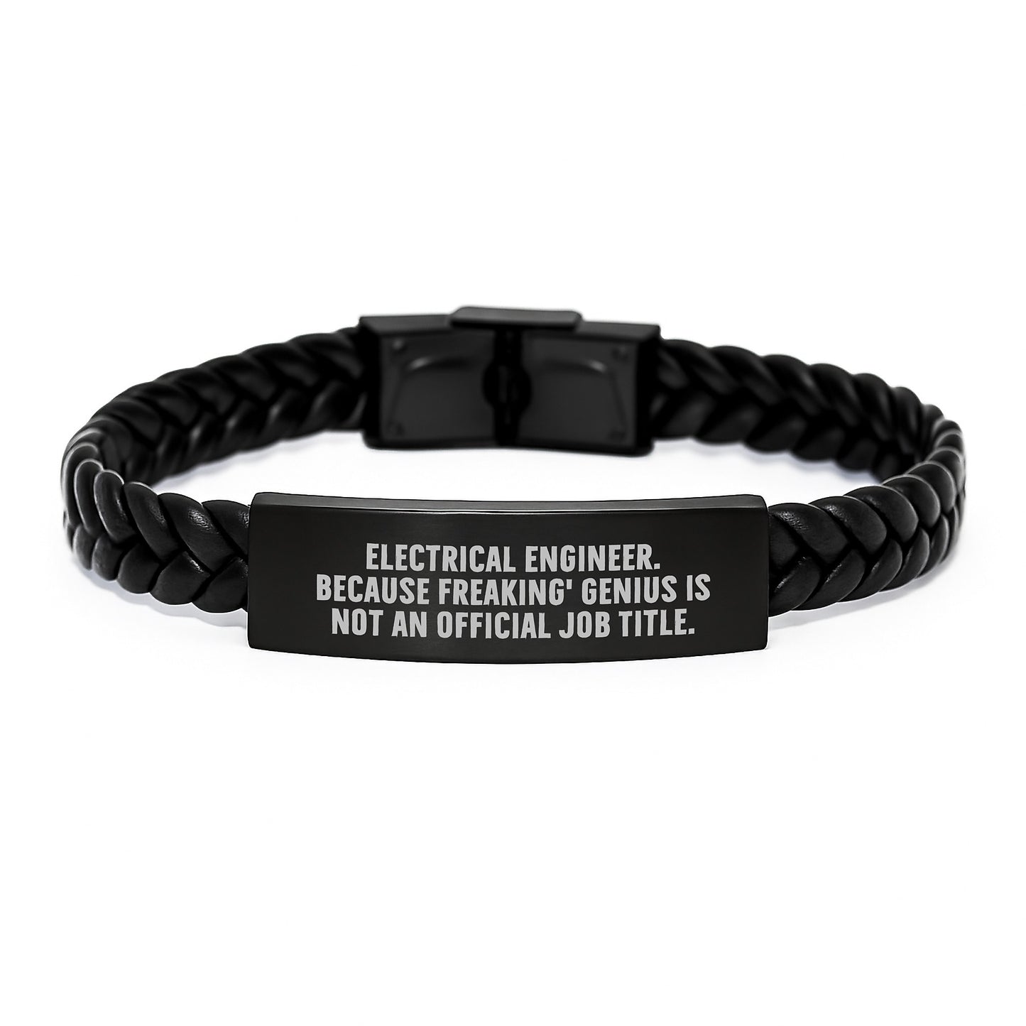 Unique Christmas Unique Gifts for Electrical Engineer Men Interlaced Leather Bracelet Funny Quote 'Electrical Engineer. Because Freaking' genius Is Not An Official Job Title.' from Friends - Image 1