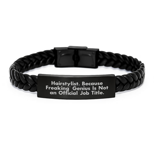 Funny Hairstylist Gifts for Graduation, Interlaced Leather Bracelet with Engraved Stainless Steel, Perfect Inspirational Quote for Hairstylists Men Women Friends - Image 1