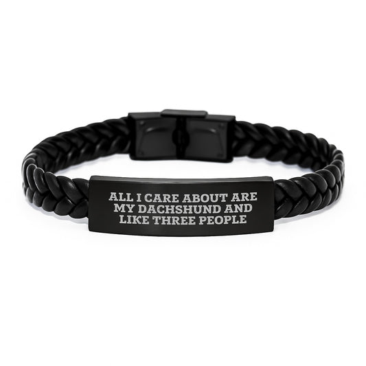 Dachshund Dog Lover's Interlaced Leather Bracelet, Funny Quote Gift for Men Valentine's Unique Jewelry - Image 1