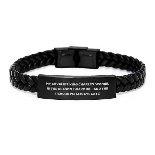 Funny Cavalier King Charles Spaniel Dog Quotes Birthday Unique Gifts from Friends to Family Interlaced Leather Bracelet - Image 1