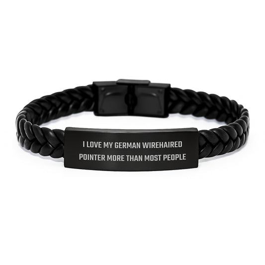 Funny German Wirehaired Pointer Dog Valentine's Interlaced Leather Bracelet Gifts from Men, Women, Friends, Coworkers, Family for German Wirehaired Pointer Dog - Image 1