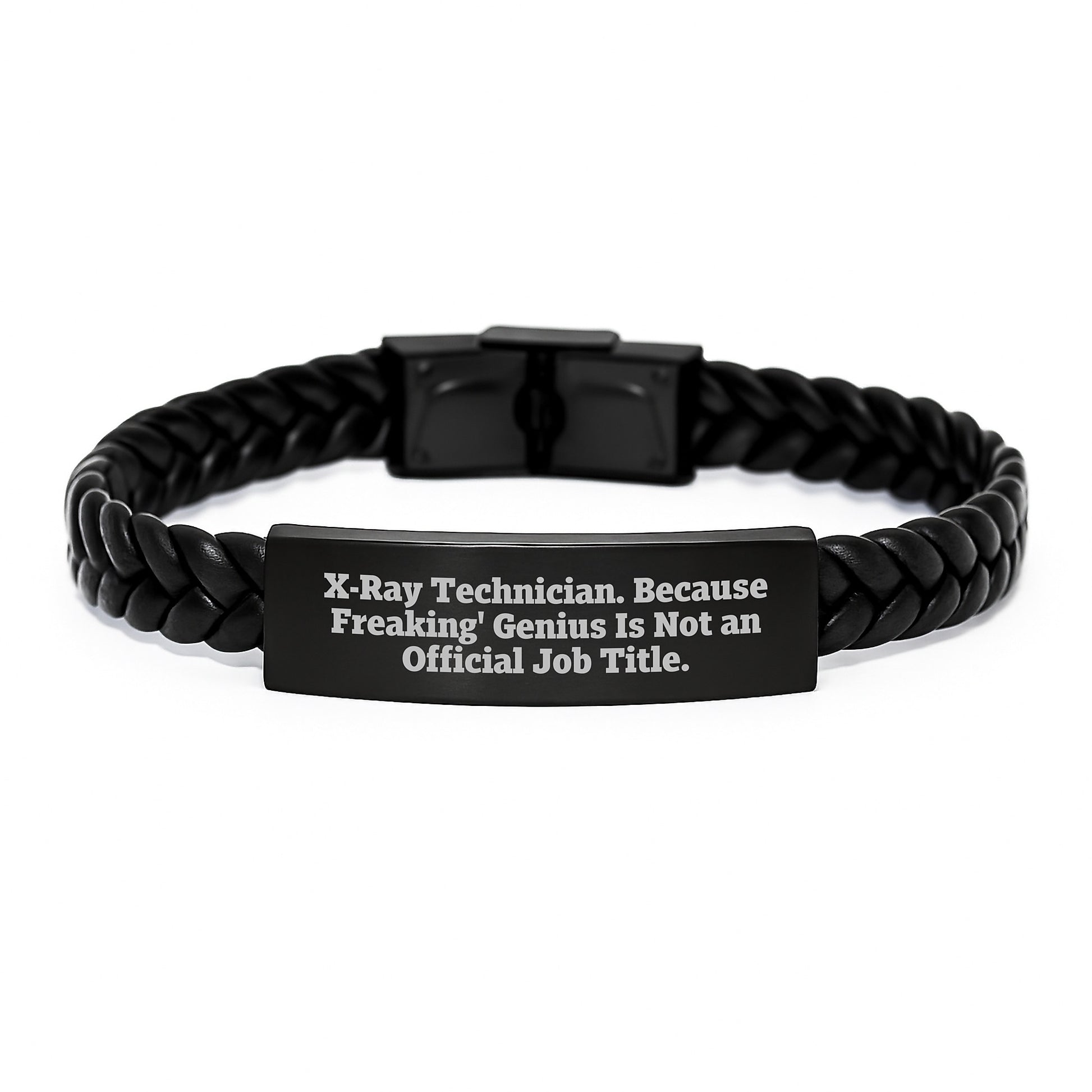 Funny X-Ray Technician Gifts for Men - Interlaced Leather Bracelet Engraved with 'X-ray Technician. Because Freaking' genius Is Not An Official Job Title.' - Birthday Unique Gifts from Family - Image 1