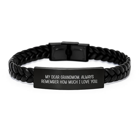 Grandmom Gifts from Me - Inspirational Interlaced Leather Bracelet for Her, Funny Graduation Unique Gifts for Grandmom, My Dear Grandmom Always Remember How Much I Love You. - Image 1
