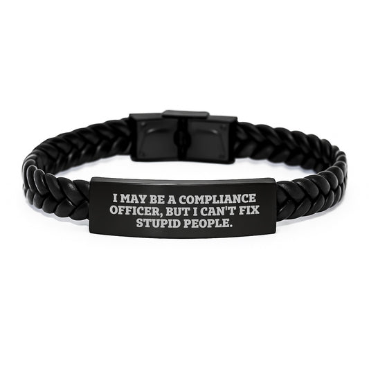 Funny Compliance Officer Quotes Leather Cuff, Gifts for Men Compliance Officers from Family, Interlaced Leather Bracelet for Compliance Officer Women, Christmas Unique Presents - Image 1