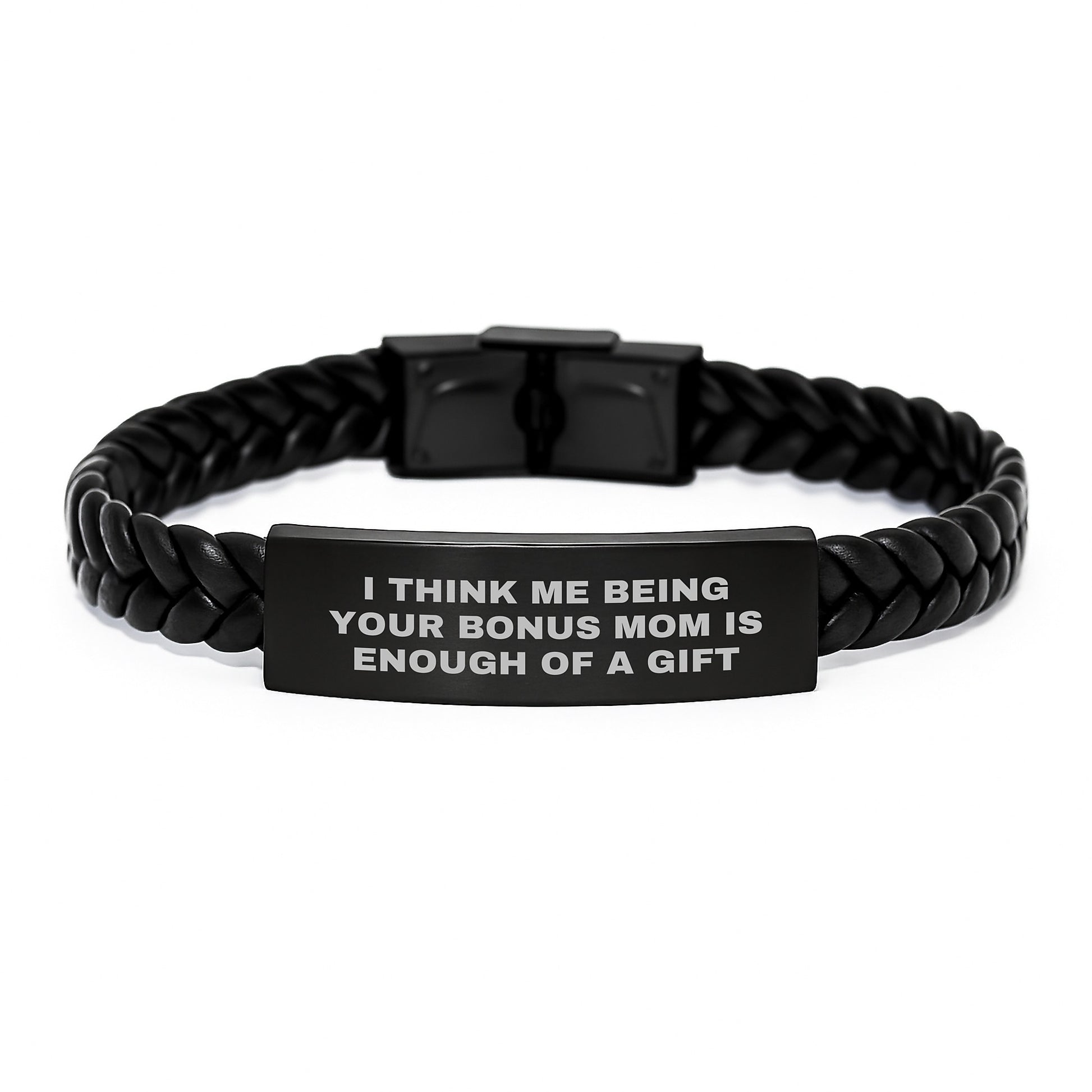Interlaced Leather Bracelet Gifts for Bonus Mom from Men, Women, or Friends on Valentine's - Funny Bonus Mom Quote - Image 1