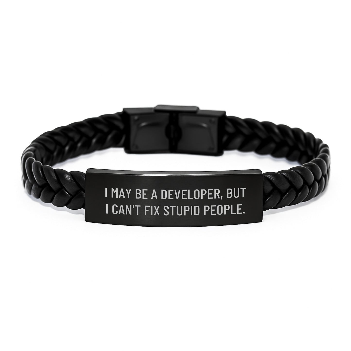 Funny Quotes for Developers, Interlaced Leather Bracelet Gifts for Him, from Friends, Men, Christmas Unique Gifts for Coworkers - Image 1