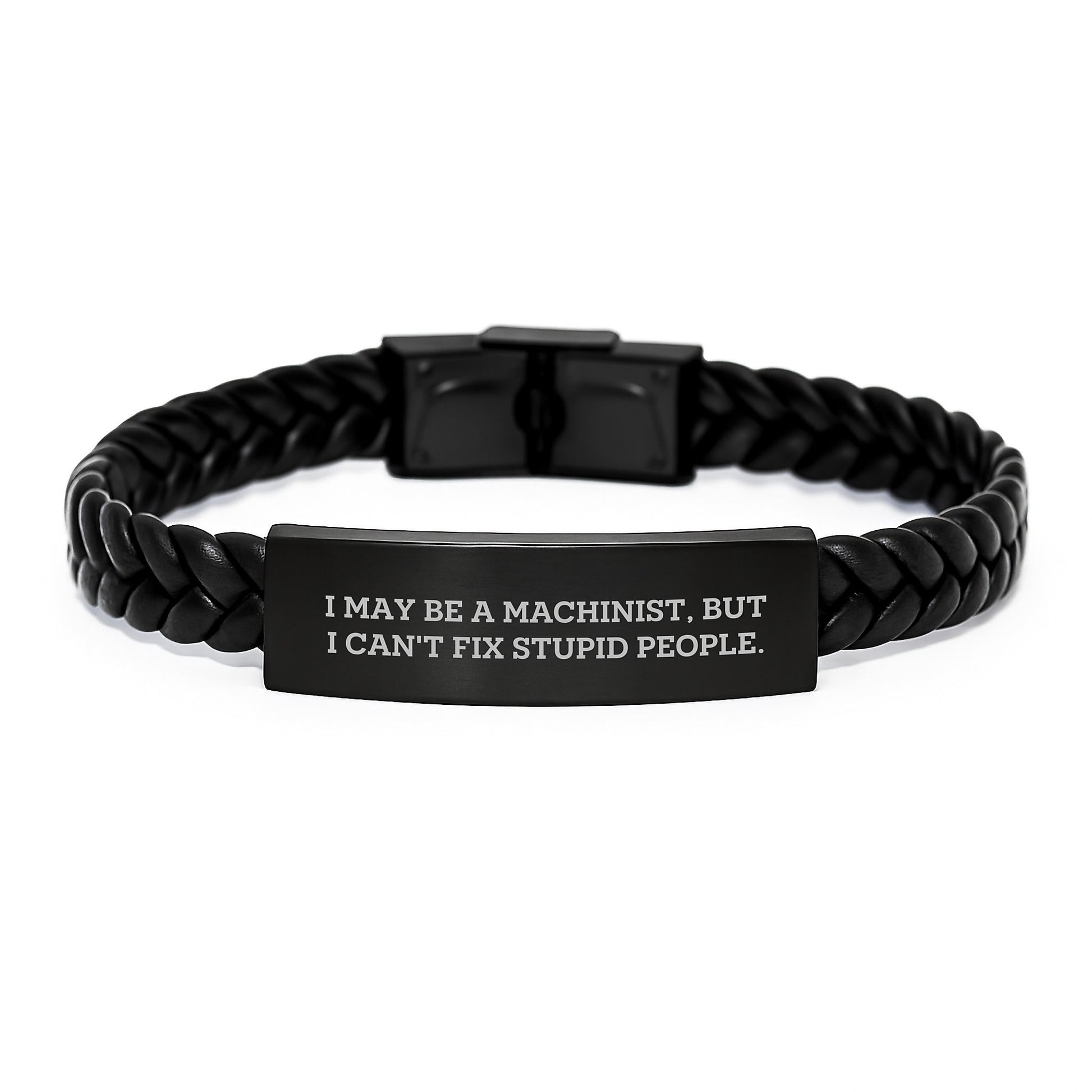 Funny Machinist Gifts from Men to Friends, Handmade Interlaced Leather Bracelet with Quote, Christmas Unique Presents for Machinist Men, Engraved Stainless Steel - Image 1