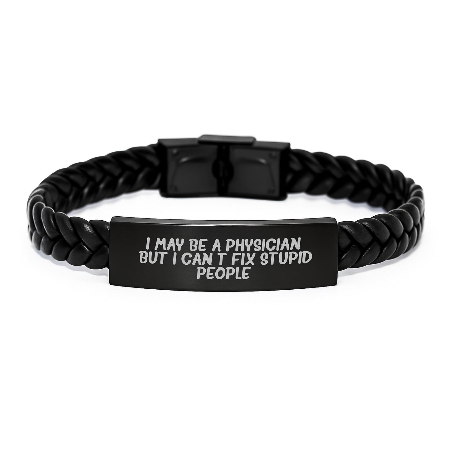 Funny Physician Gifts from Men, Graduation Unique Gifts for Physician, Stainless Steel Interlaced Leather Bracelet with PU Leather - Image 1