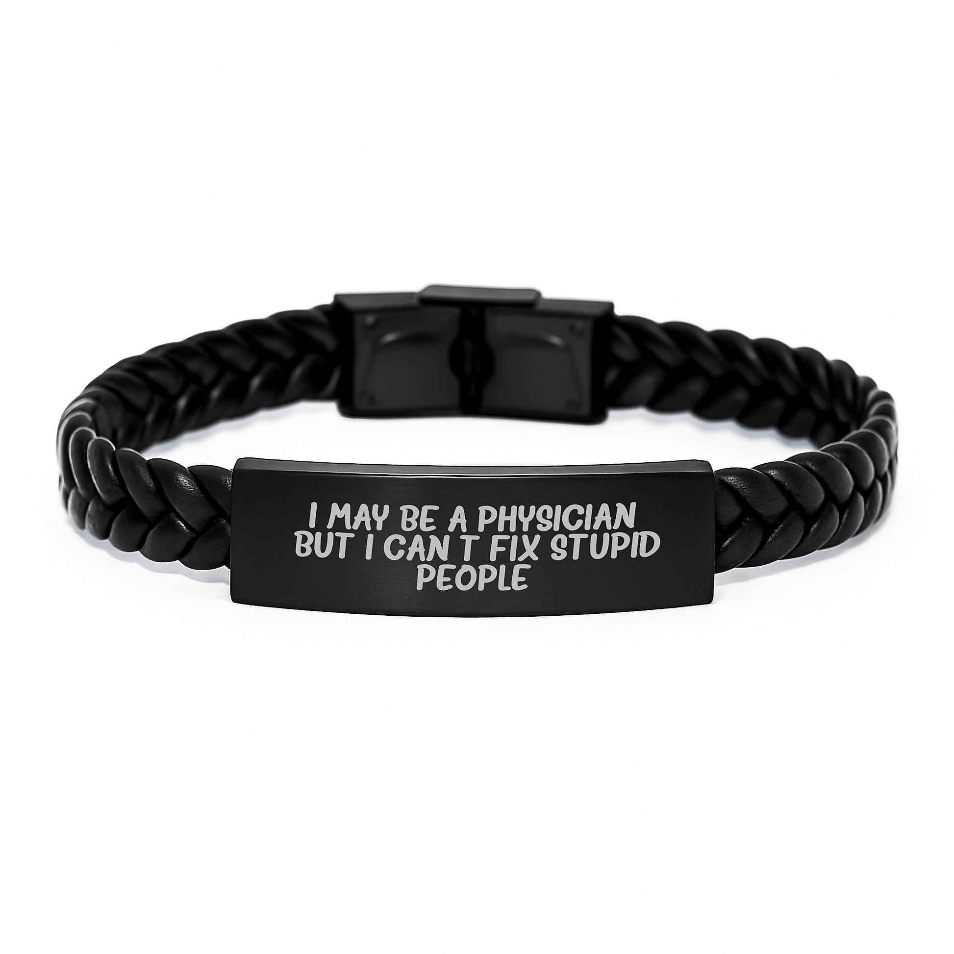 Funny Physician Gifts from Men, Graduation Unique Gifts for Physician, Stainless Steel Interlaced Leather Bracelet with PU Leather - Image 1