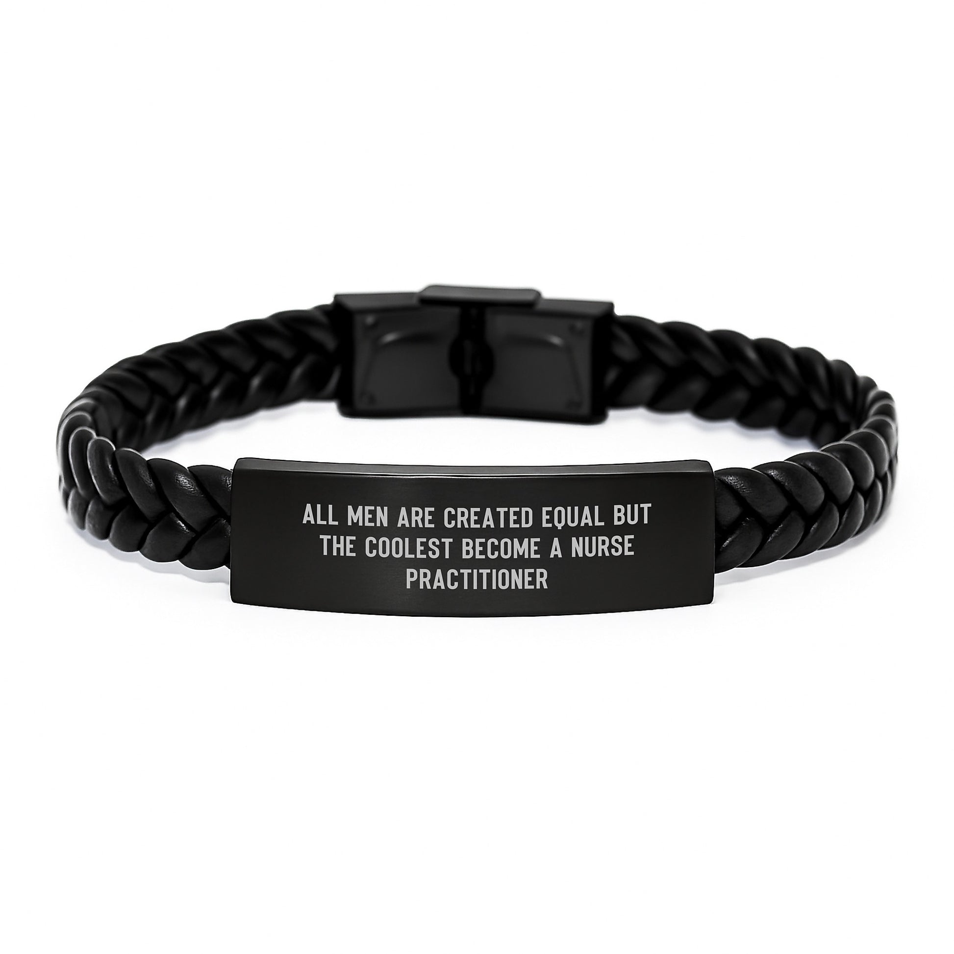 Funny Nurse Practitioner Gifts for Men - 'All Men Are Created Equal But The Coolest Become A Nurse Practitioner' Interlaced Leather Bracelet - Gifts from Family for Father's Day Unique - Image 1