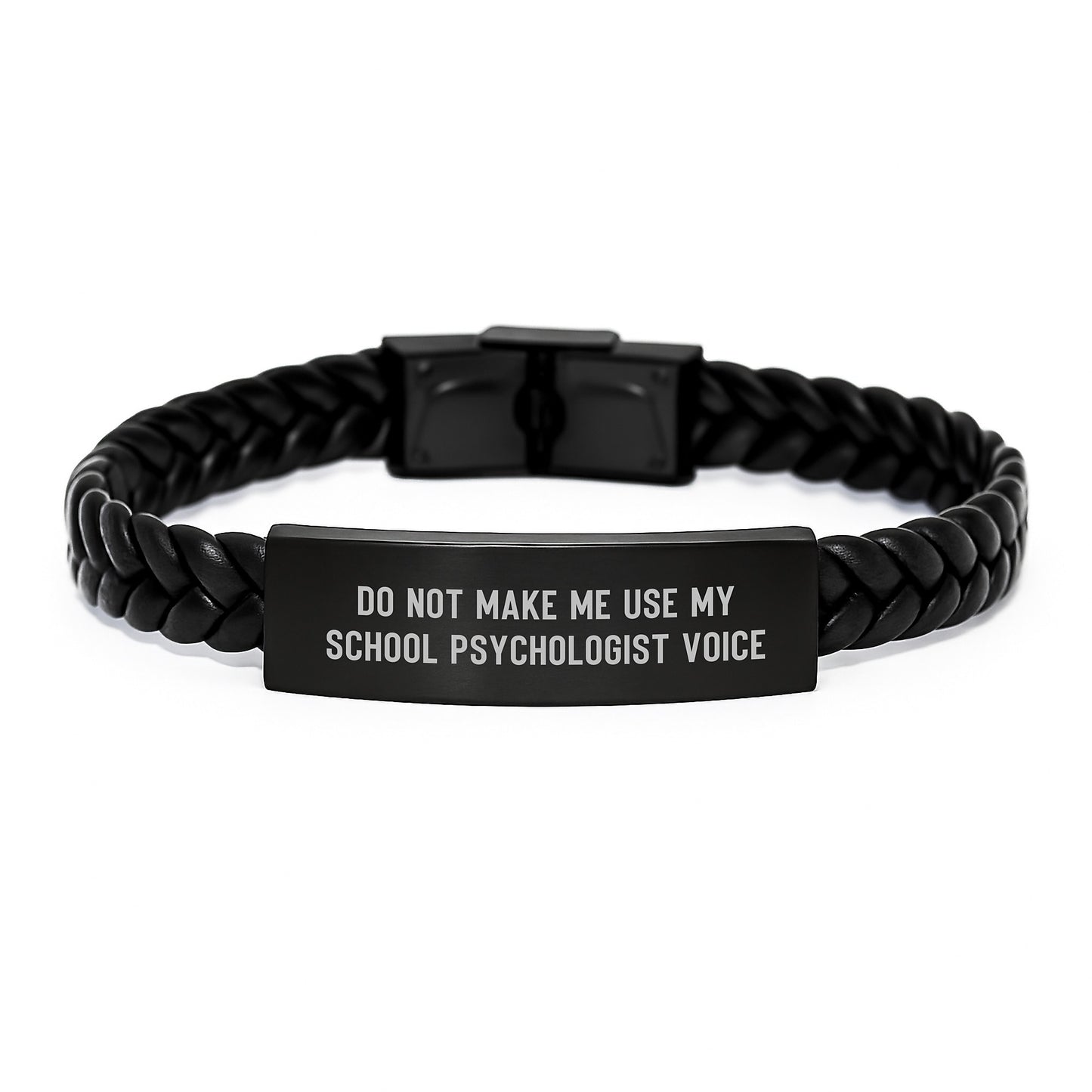 Funny School Psychologist Gifts from Men - Interlaced Leather Bracelet, Christmas Unique Gifts for Him with School Psychologist Voice Sarcasm, Durable Stainless Steel and PU Leather - Image 1