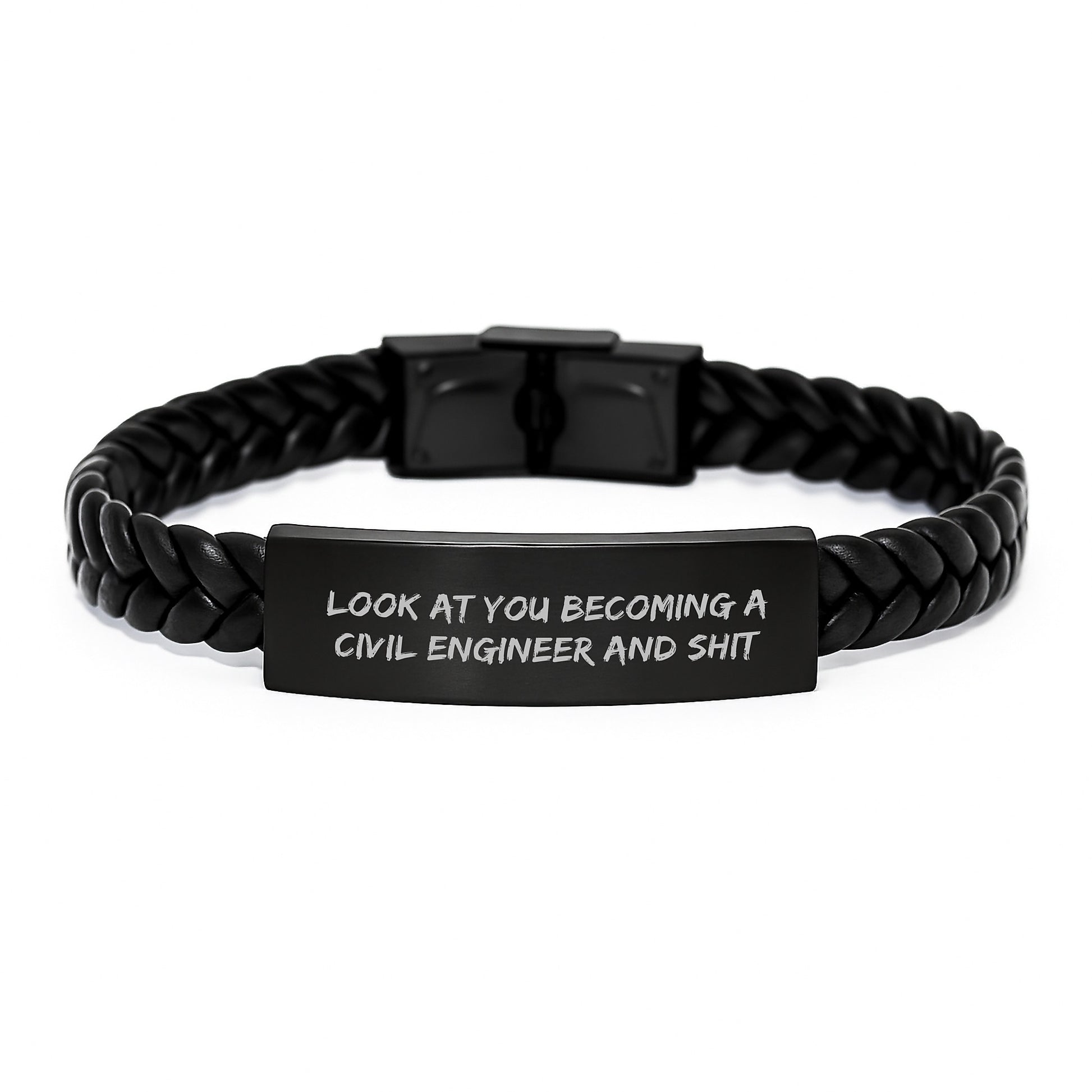Civil Engineer Gifts from Friends, Unique Interlaced Leather Bracelet for Him, Look At You Becoming A Civil Engineer And Shit, Graduation Unique Gifts - Image 1