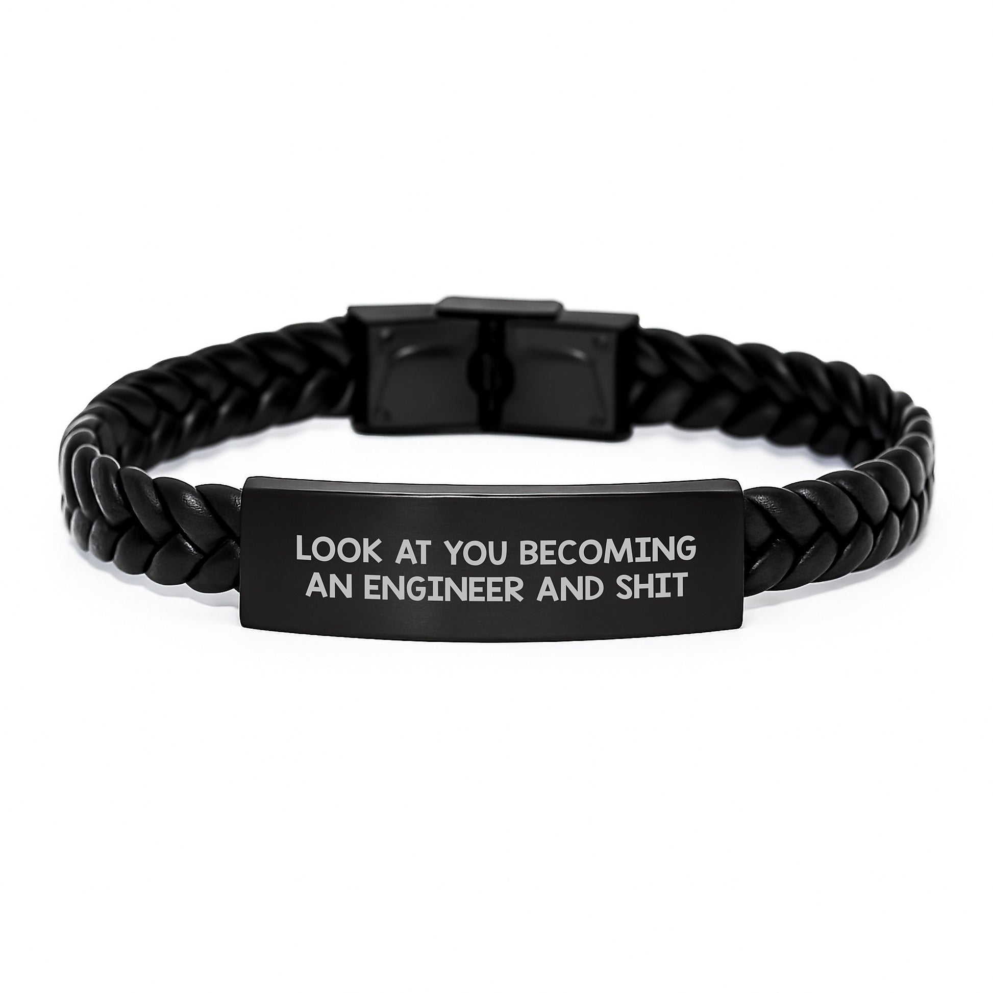 Funny Engineer Gifts, 'Look At You Becoming An Engineer And Shit', Interlaced Leather Bracelet for Men, Unique Graduation Gifts from Friends, Co-workers, Family - Image 1