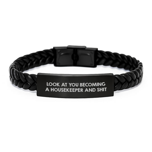 Funny Housekeeper Gifts, Interlaced Leather Bracelet for Men and Women, Valentine's Unique Gifts from Friends, Coworkers, Family to Housekeeper - Image 1