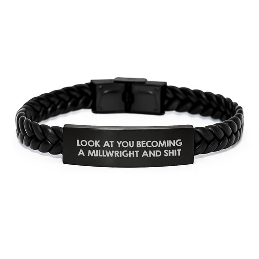 Unique Gifts for Millwright, Funny Interlaced Leather Bracelet for Men, Mother's Day Unique Gifts from Friends to Millwright - Image 1