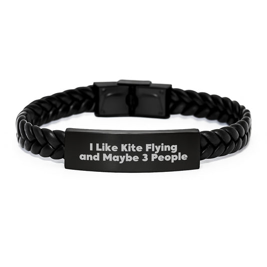 Kite Flying Enthusiast Gifts for Men from Friends - Funny Leather Bracelet, Interlaced Style, Stainless Steel - Christmas Unique Presents - Image 1
