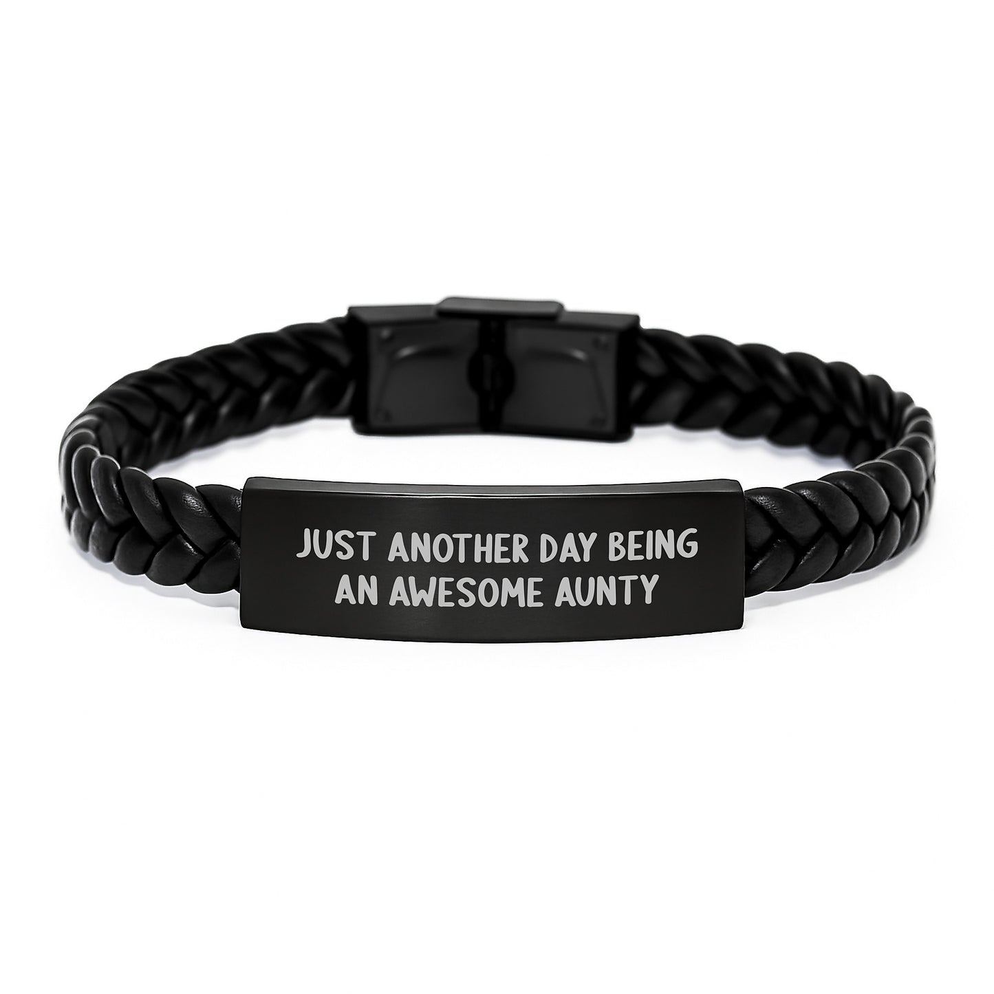 Funny Aunty Gifts from Family - Just Another Day Being An Awesome Aunty Interlaced Leather Bracelet, Christmas Unique Presents for Women - Image 1