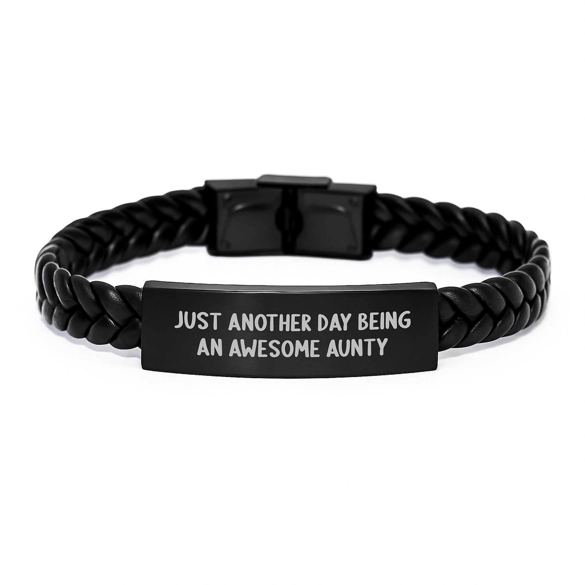Funny Aunty Gifts from Family - Just Another Day Being An Awesome Aunty Interlaced Leather Bracelet, Christmas Unique Presents for Women - Image 1