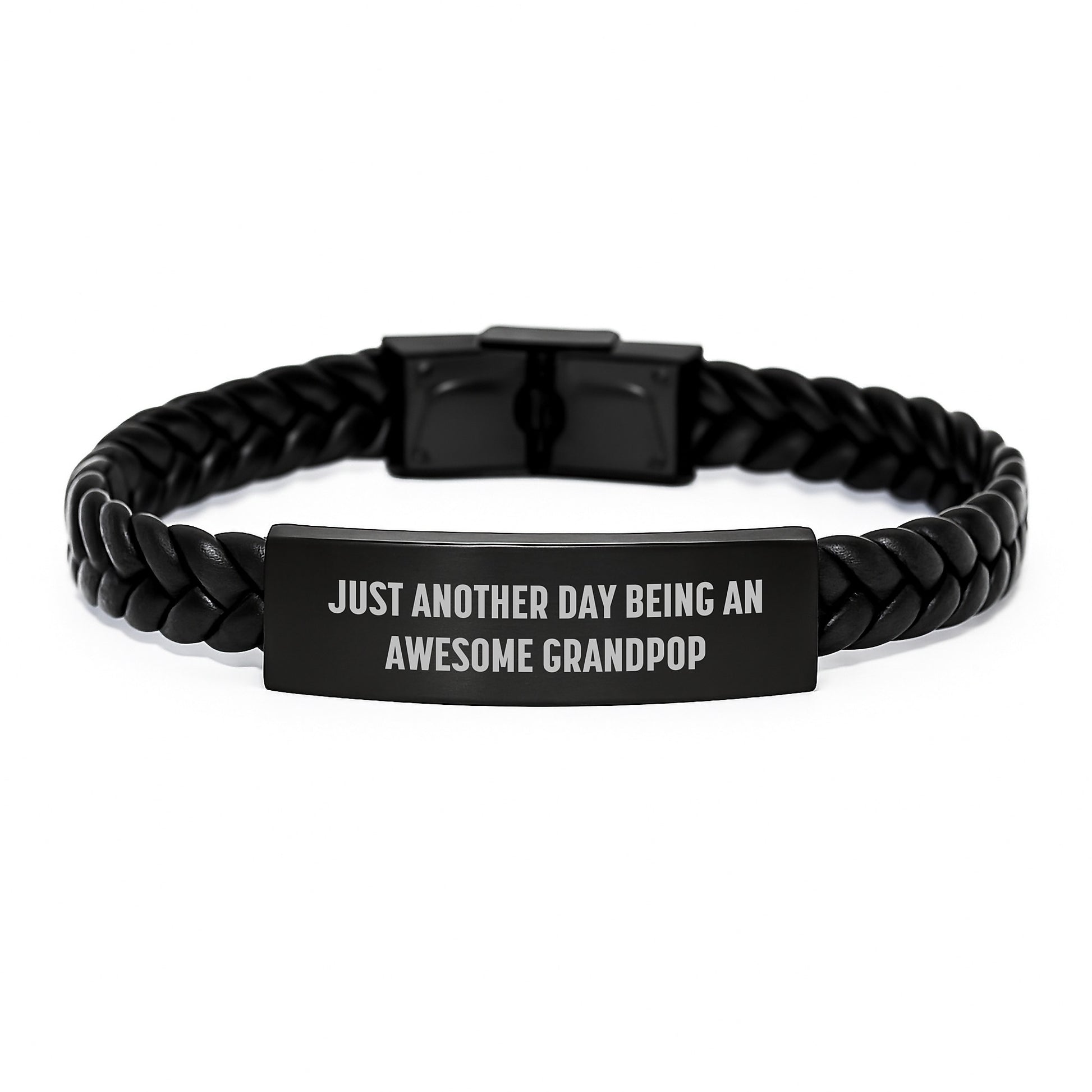 Funny Grandpop Gifts for Men, Interlaced Leather Bracelet Birthday Unique Presents from Family to Grandpop - Just Another Day Being An Awesome Grandpop - Image 1