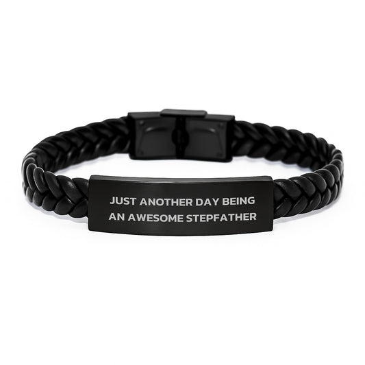 Funny Stepfather Gifts, Interlaced Leather Bracelet with Engraved Stainless Steel, Perfect for Awesome Stepdads on Mother's Day - Image 1