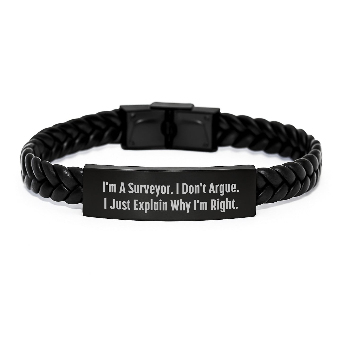 Funny Surveyor Gifts for Men, Unique Interlaced Leather Bracelet Stainless Steel - Image 1