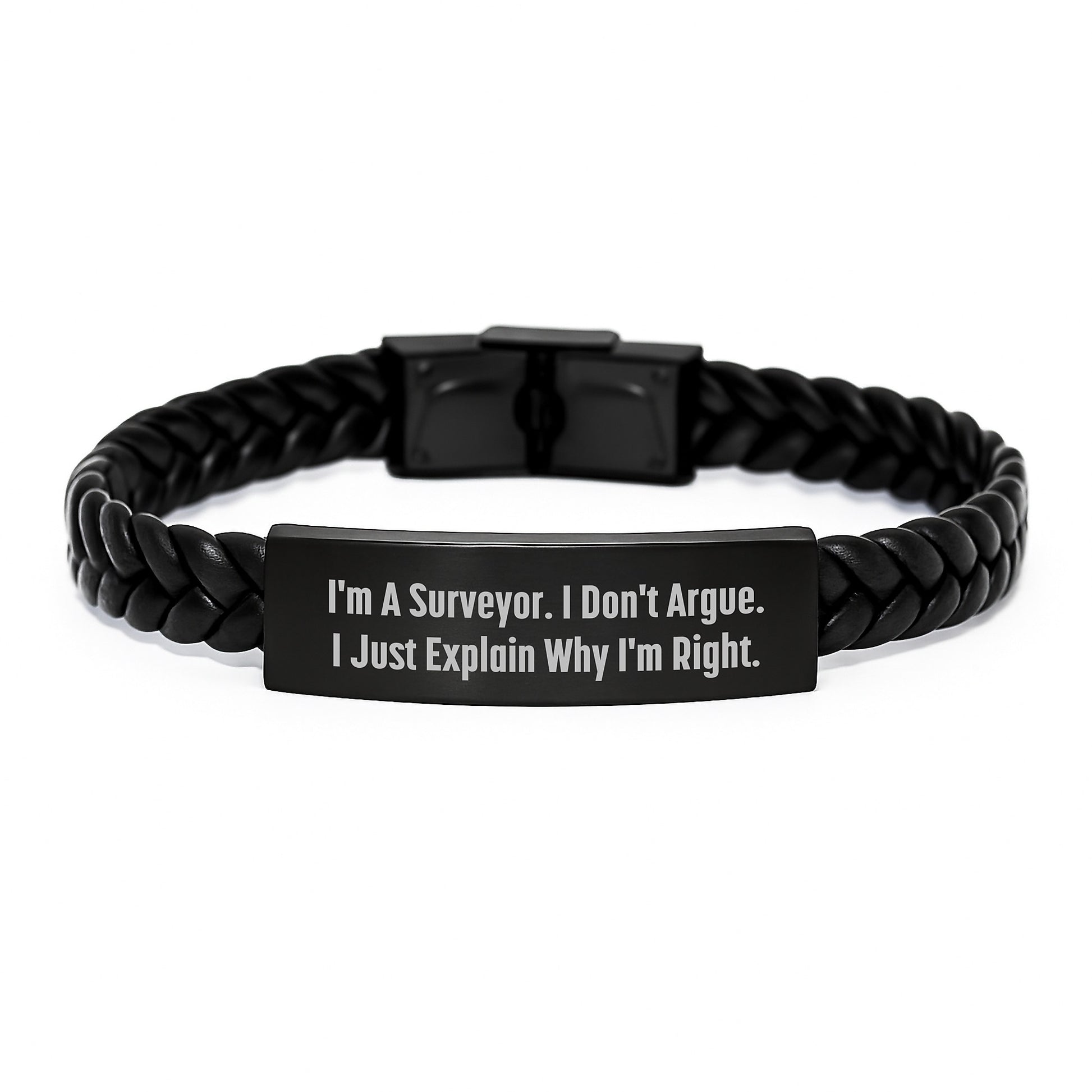 Funny Surveyor Gifts for Men, Unique Interlaced Leather Bracelet Stainless Steel - Image 1