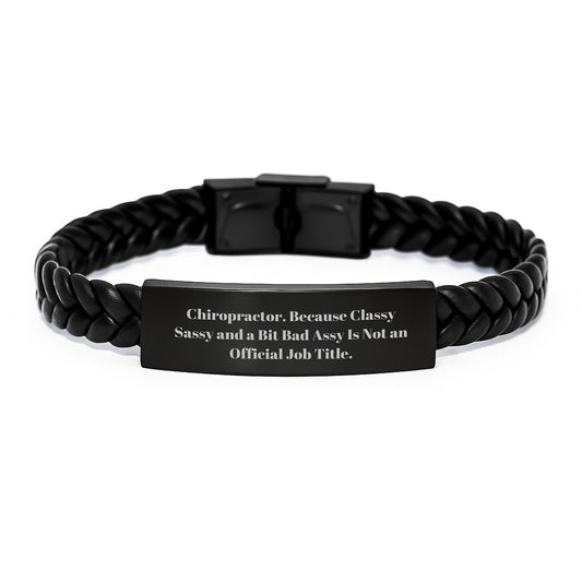 Funny Chiropractor Gifts for Men - Interlaced Leather Bracelet, Chiropractor Humor Quote, Valentine's Unique Gifts from Men to Chiropractor Friends - Image 1
