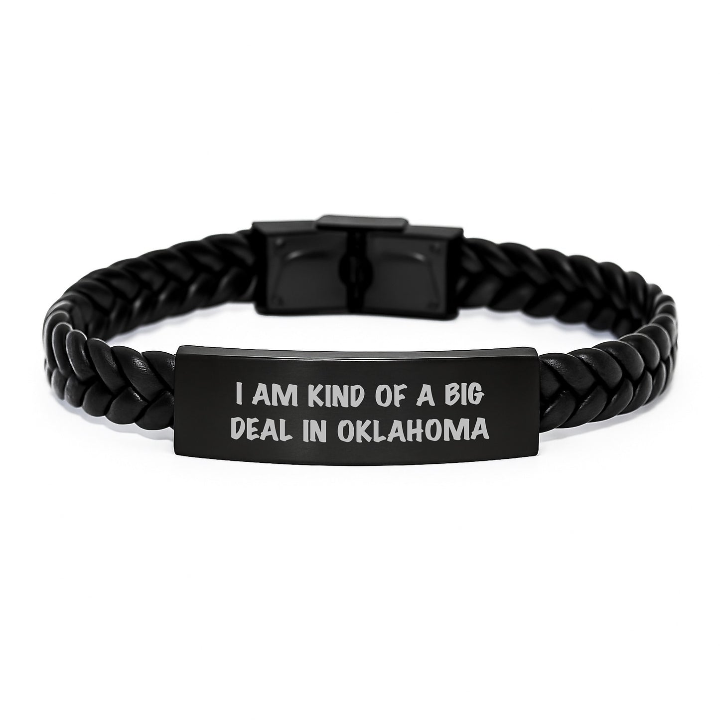 Funny Oklahoma Interlaced Leather Bracelet Gifts from Men to Family, Gifts for Dad on Father's Day Unique with 'I Am Kind Of A Prime Selection In Oklahoma' Quote - Image 1