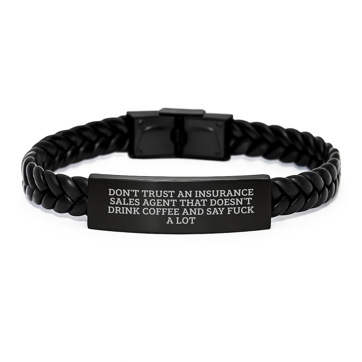 Funny Insurance Sales Agent Gifts for Men, Interlaced Leather Bracelet with Inspirational Quote, Gifts from Friends - Image 1