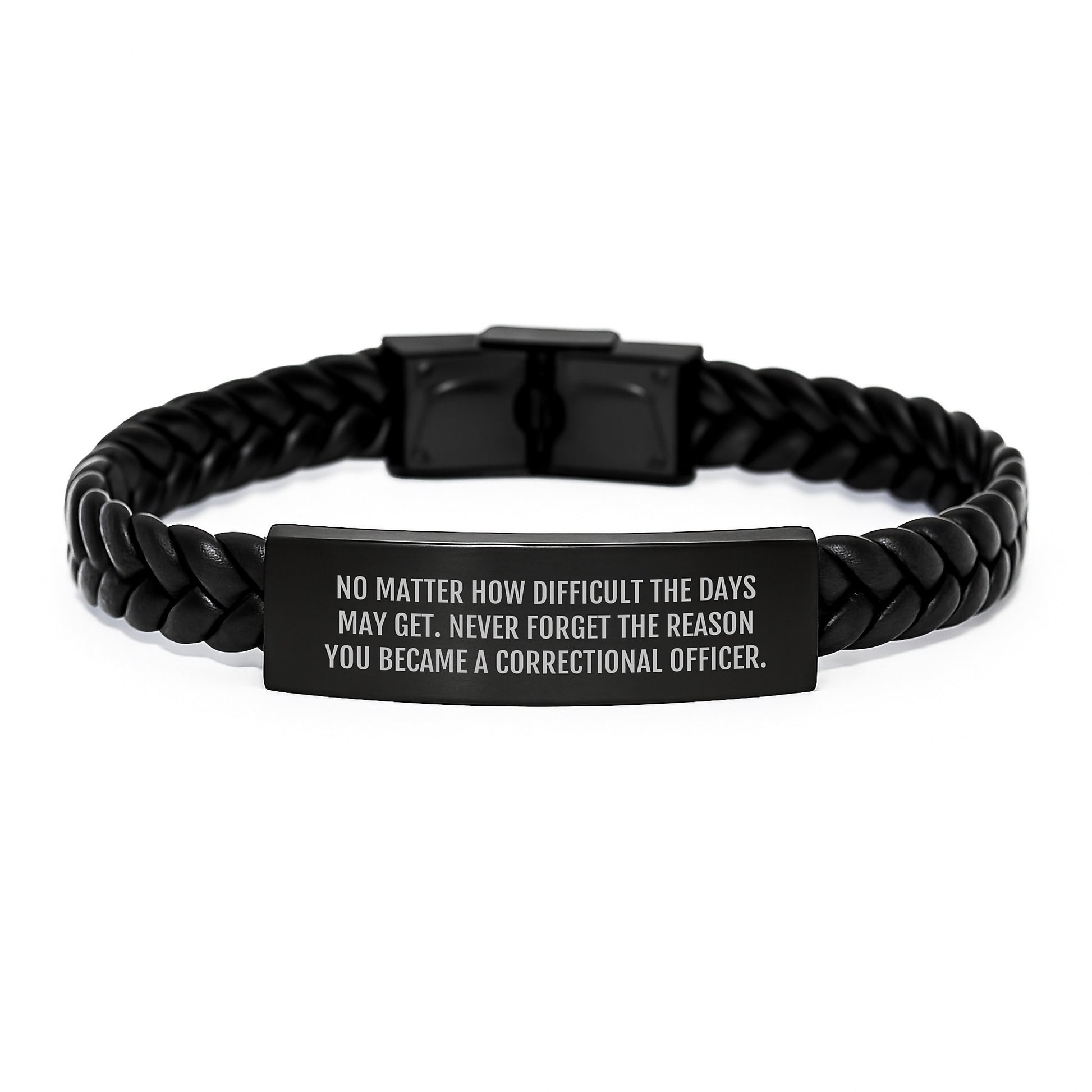 Inspiring Correctional Officer Gifts from Friends and Family - 'No Matter How Difficult The Days May Get' Interlaced Leather Bracelet for Men and Women - Image 1