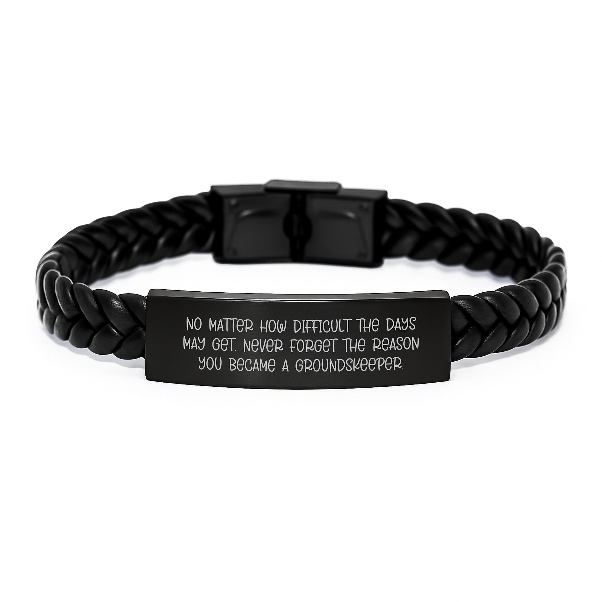 groundskeeper Inspirational Quote Interlaced Leather Braclet, Gifts from Friends for groundskeeper Grad, Never Forget Reason You Became, Unique Graduation Gifts for Men - Image 1