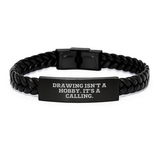 Unique Drawing Enthusiast Gifts from Friends with Inspirational 'Drawing Isn't A Hobby. It's A Calling.' Quote Interlaced Leather Bracelet for Women on Valentine's - Image 1