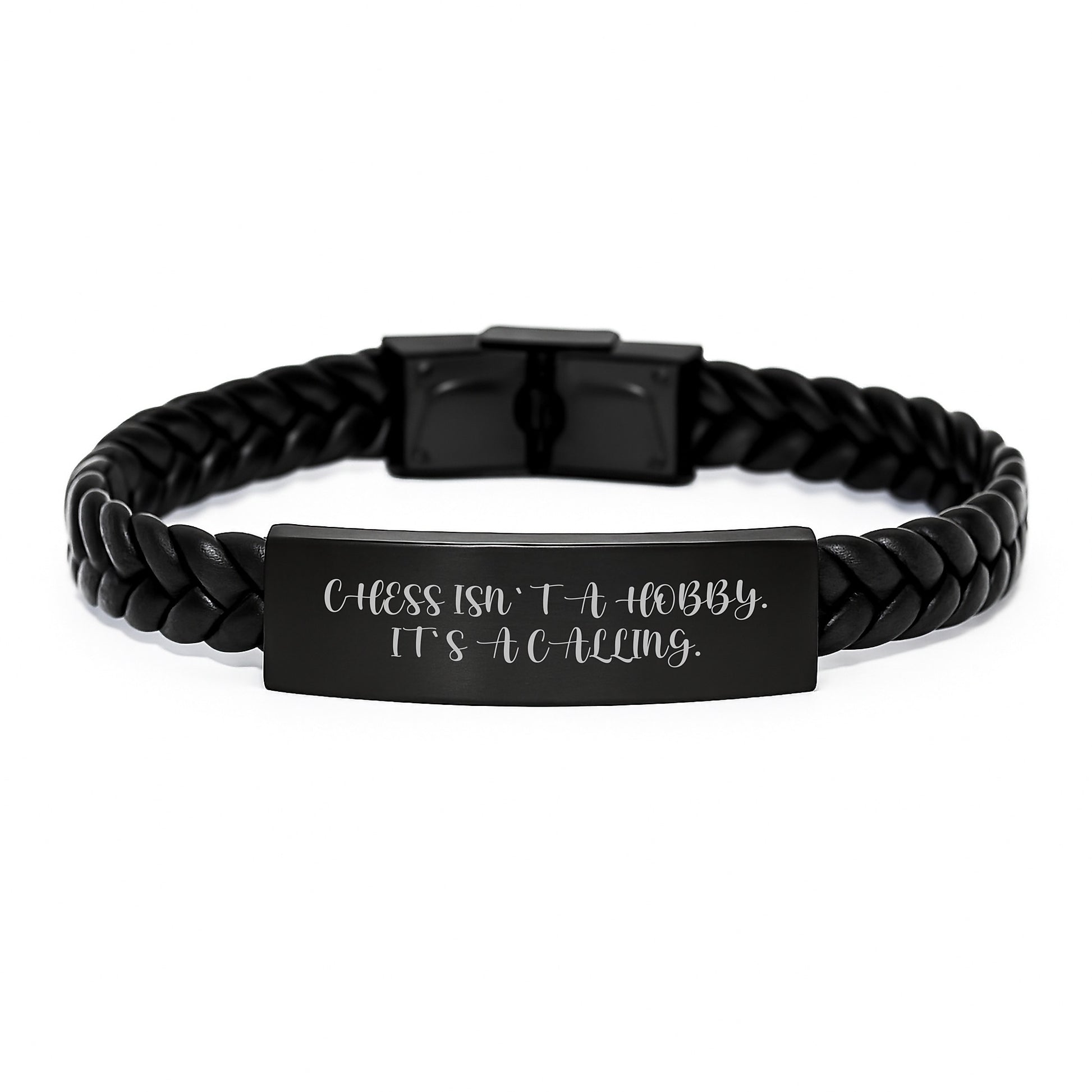 Inspiring Chess Gifts for Men from Family - Interlaced Leather Bracelet, 'Chess Isn't A Hobby. It's A Calling.' - Image 1