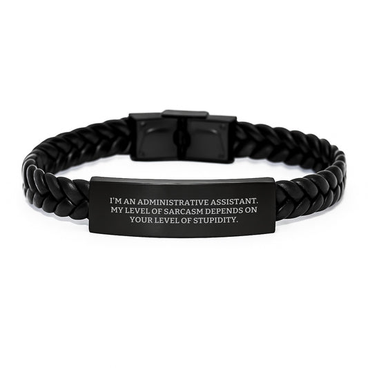 Sarcastic Administrative Assistant Gifts from Friends, Coworkers, or Family - Interlaced Leather Bracelet for Graduation Unique Gifts - Image 1
