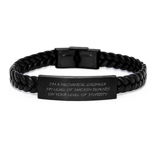 Mechanical Engineer Humor Gifts for Men, Sarcasm Quote Interlaced Leather Bracelet, 7.87 inch Graduation Unique Gifts from Friends - Image 1