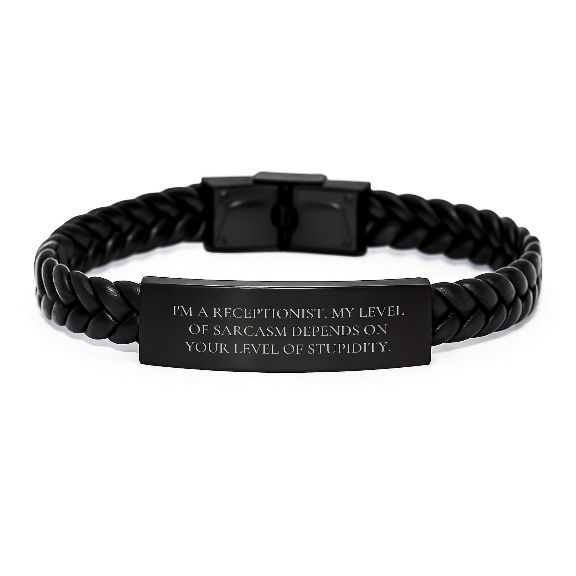 Sassy Receptionist Gift, Funny Quote Interlaced Leather Bracelet for Coworkers, Birthday Unique Gifts from Friends, Gifts for Receptionist - Image 1