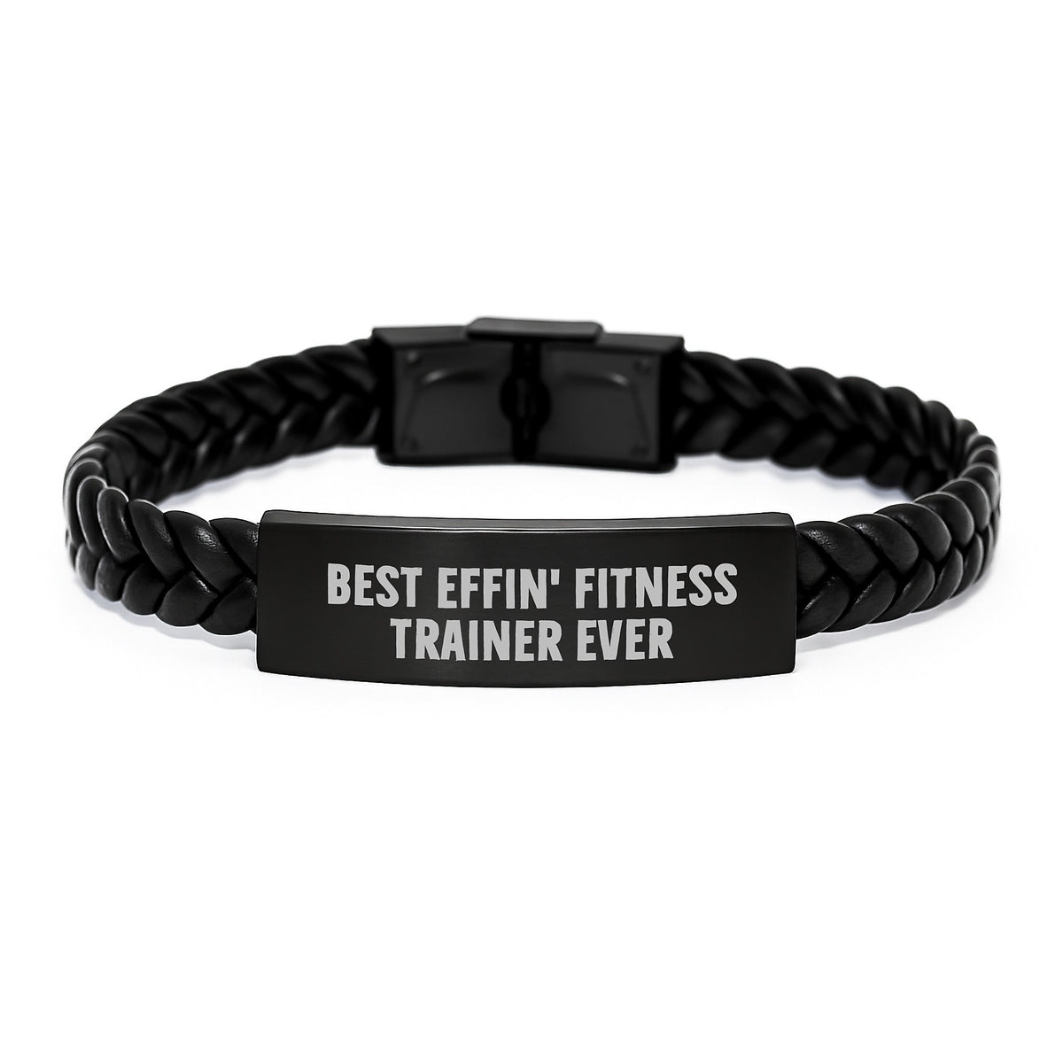 Funny Fitness Trainer Gifts from Family, Best Effin' Fitness Trainer Ever Interlaced Leather Bracelet for Men, Birthday Unique Presents for Fitness Trainers - Image 1