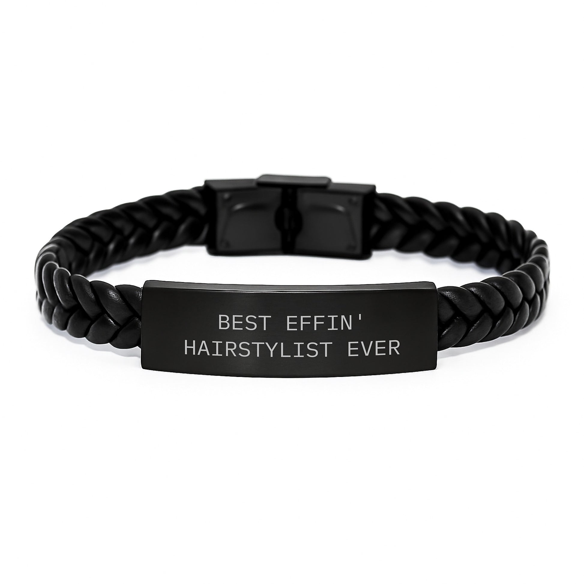 Funny Hairstylist Gifts from Family - Best Effin' Hairstylist Ever Interlaced Leather Bracelet for Men's Graduation Unique Gifts - Image 1