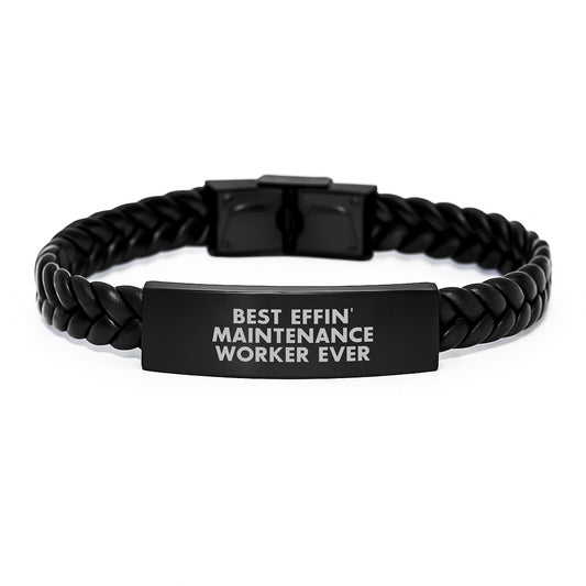 Funny Maintenance Worker Gifts from Friends, Best Effin' Maintenance Worker Ever Interlaced Leather Bracelet Men, Christmas Unique Men Gifts for Maintenance Worker - Image 1