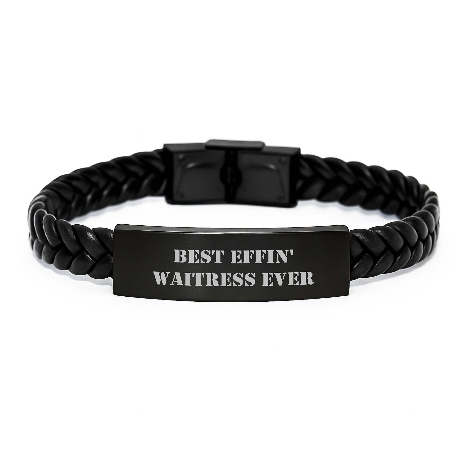 Funny Best Effin' Waitress Ever Interlaced Leather Bracelet Gifts from Men to Graduating Waitress, Unique Waitress Gifts for Friends, Coworkers, Family - Image 1