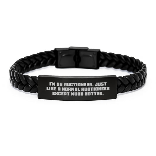 Auctioneer Inspired Interlaced Leather Bracelet Gifts for Men from Friends with Humorous Quote - Image 1