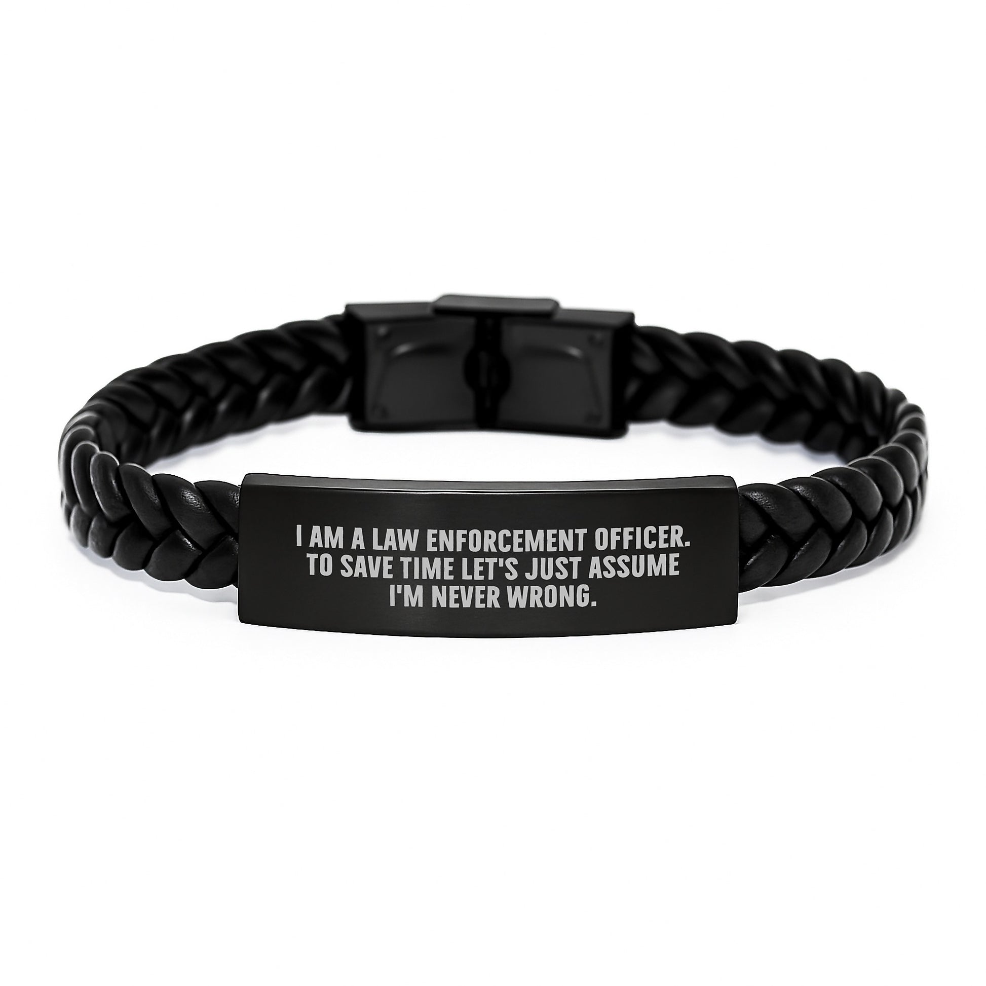 Funny Law Enforcement Officer Gifts from Men, Personalized Interlaced Leather Bracelet for Law Enforcement Officer Graduation Unique Gifts, Never Wrong Quote - Image 1