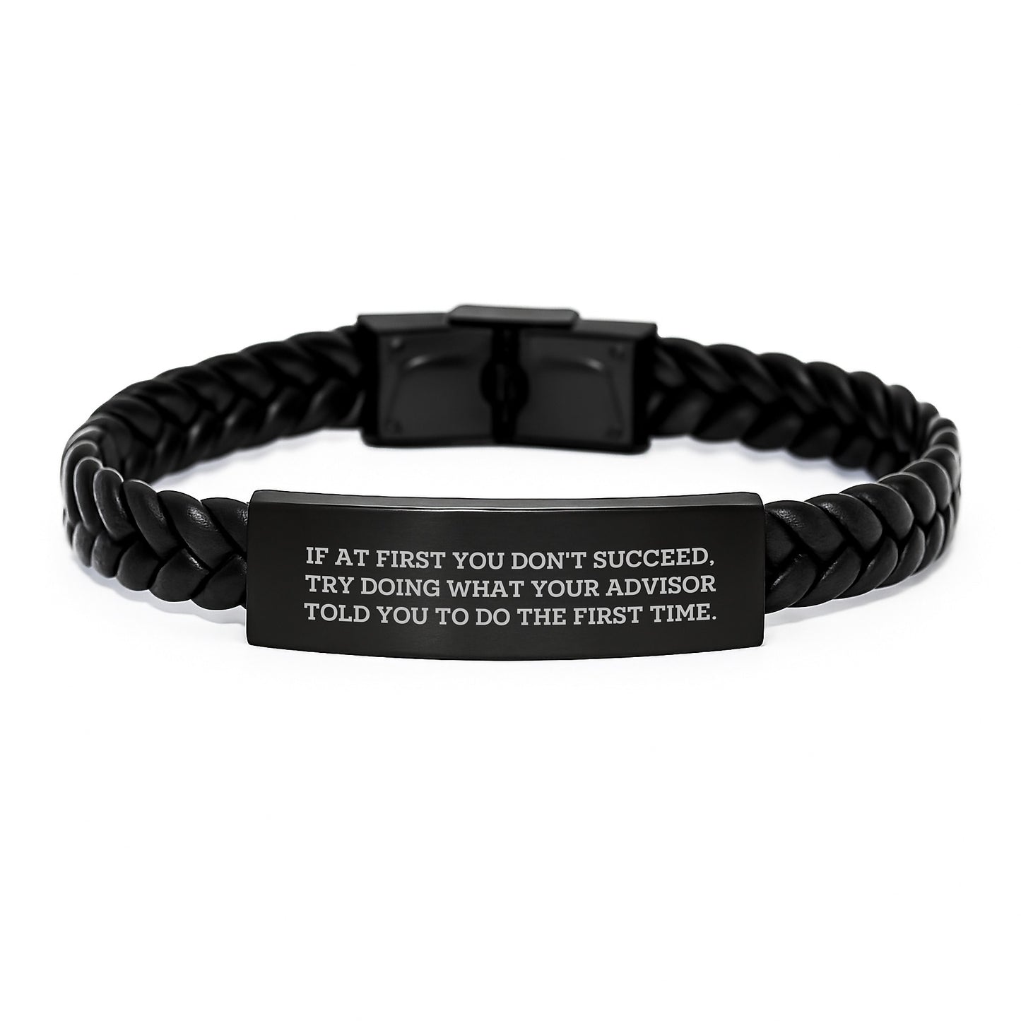 Funny Advisor Gifts from Men, Unique Graduation Gifts for Advisor, Interlaced Leather Bracelet Quote Funny Gifts for Advisor, Stainless Steel and PU Leather - Image 1