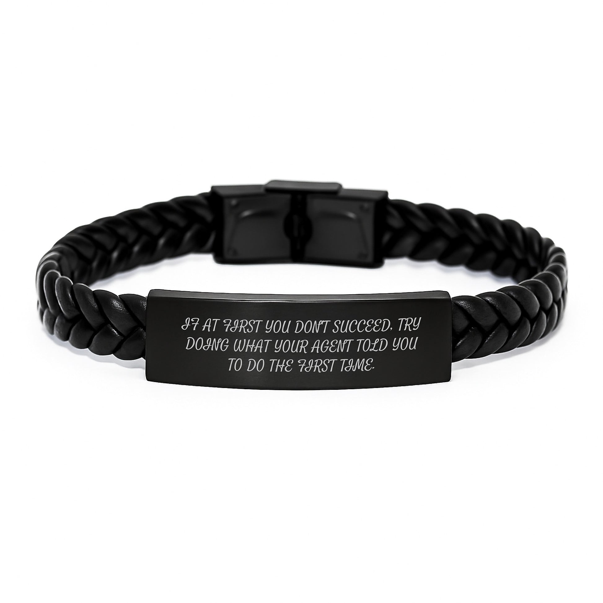 Agent's Humorous Gift, Interlaced Leather Bracelet for Men or Women, Funny Quote, Birthday Unique Gifts from Family - Image 1