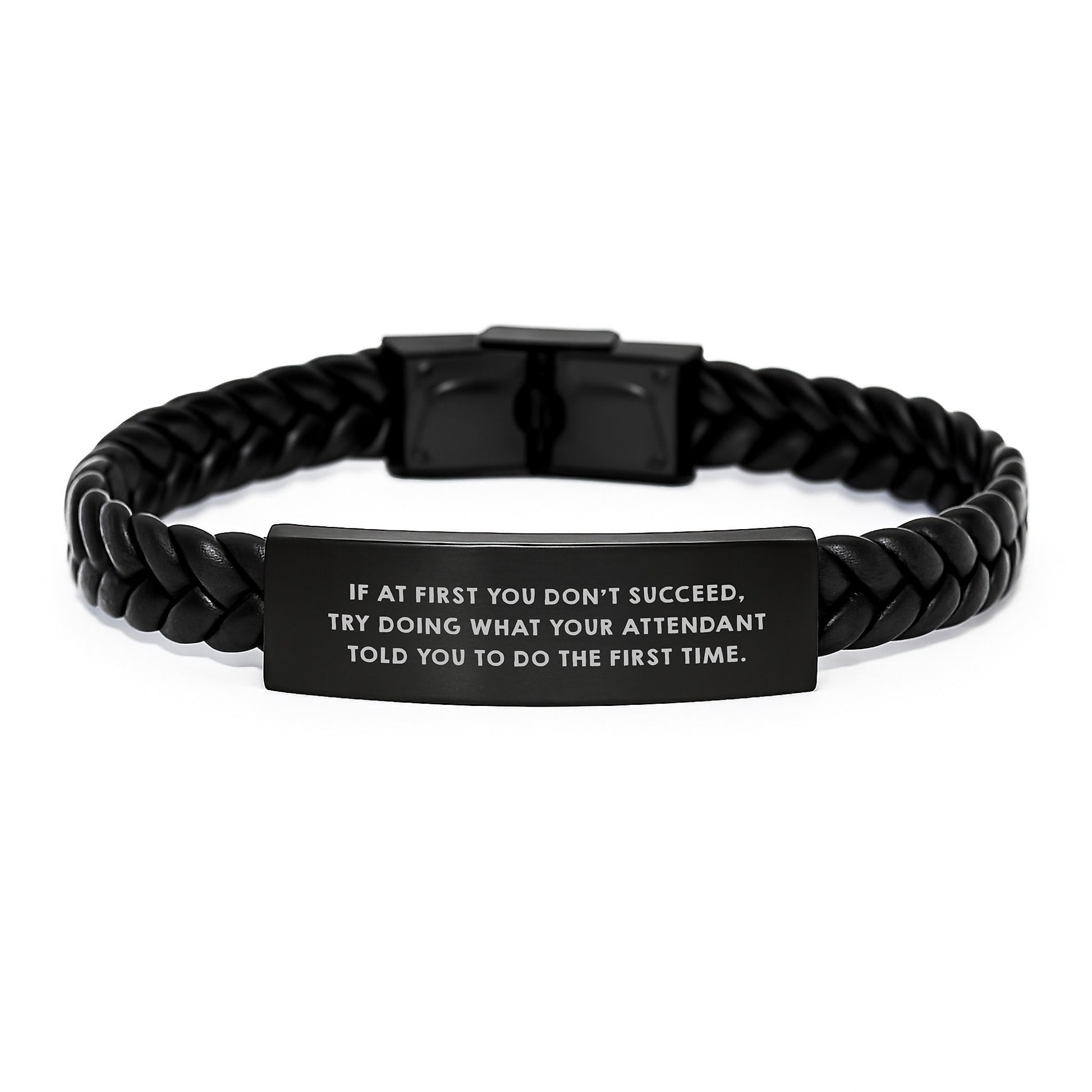 Funny Attendant Gifts for Him, Interlaced Leather Bracelet with Stainless Steel and PU Leather, Inspirational Quote for Graduation Unique Gifts from Dad to Son - Image 1
