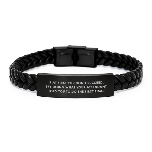 Funny Attendant Gifts for Him, Interlaced Leather Bracelet with Stainless Steel and PU Leather, Inspirational Quote for Graduation Unique Gifts from Dad to Son - Image 1