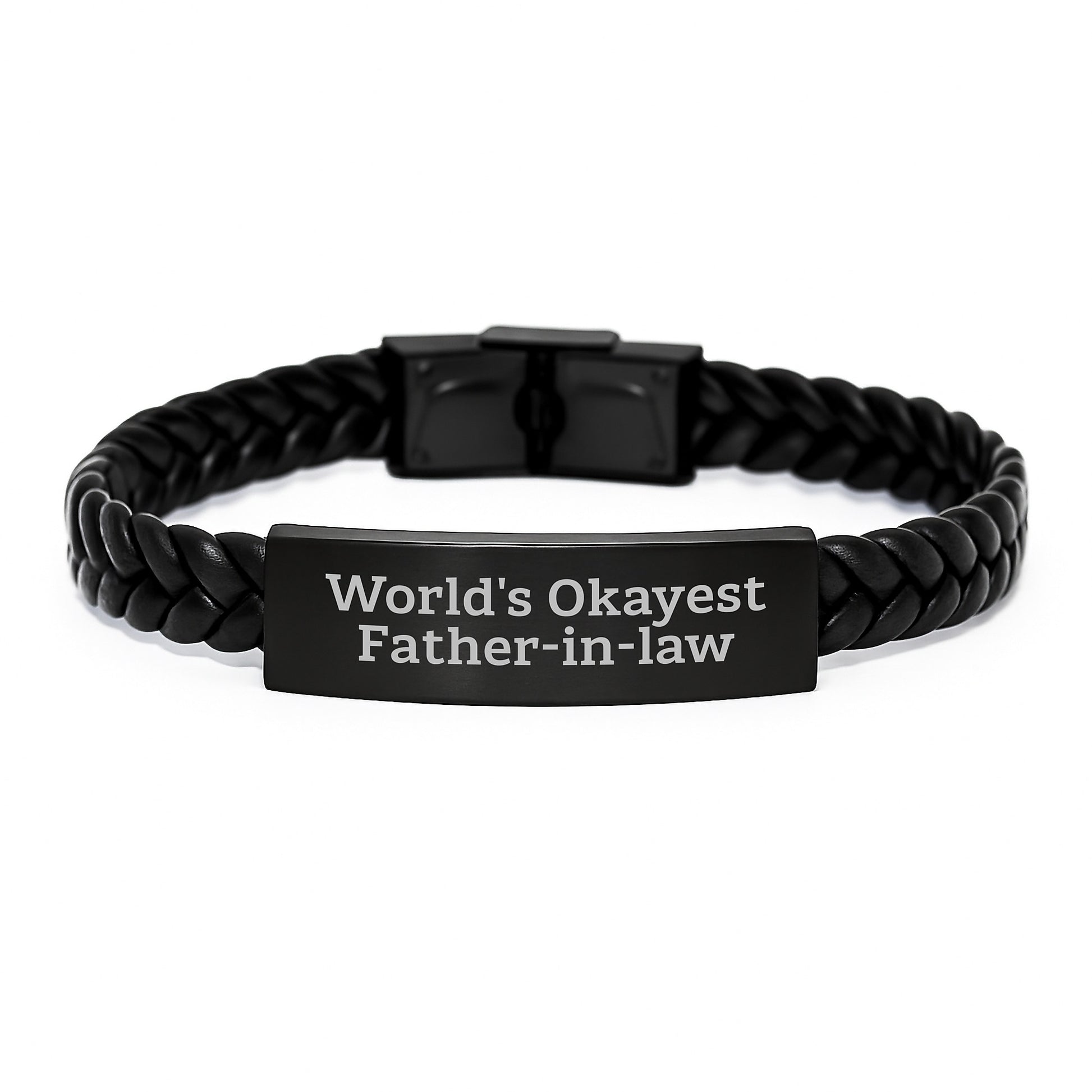 Funny Gift Ideas for Dad from Daughter - World's Okayest Father-in-law Interlaced Leather Bracelet Valentine's Present for Men - Image 1