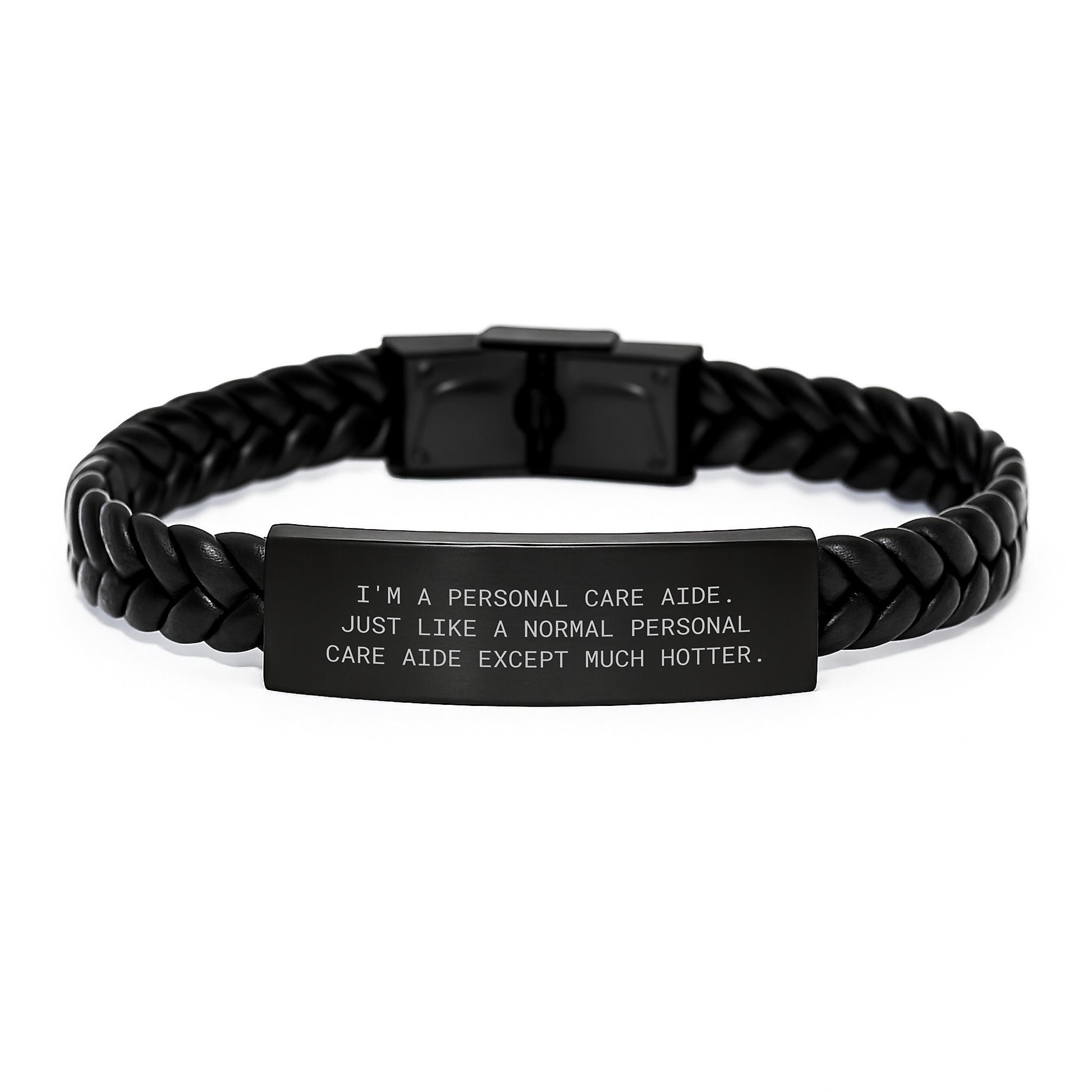 Funny Personal Care Aide Gifts from Santa's Helper - Men's Interlaced Leather Bracelet with Stainless Steel Engravings for Personal Care Aide, Christmas Unique Gifts for Friends, Family, Coworkers - Image 1