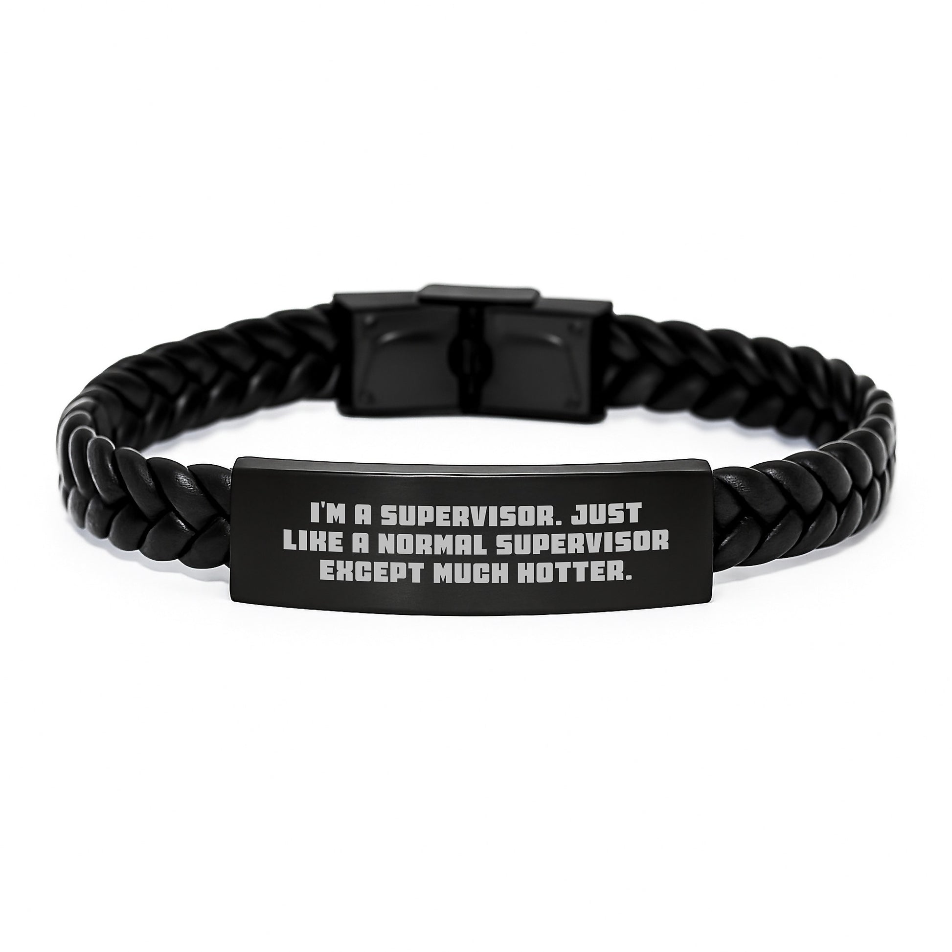 Funny Supervisor Gifts for Men, Women, Friends, Coworkers - Unique Interlaced Leather Bracelet with Engraved Stainless Steel for Supervisor - Image 1